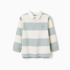 Long sleeve polo shirt with stripes for boys, white/light green