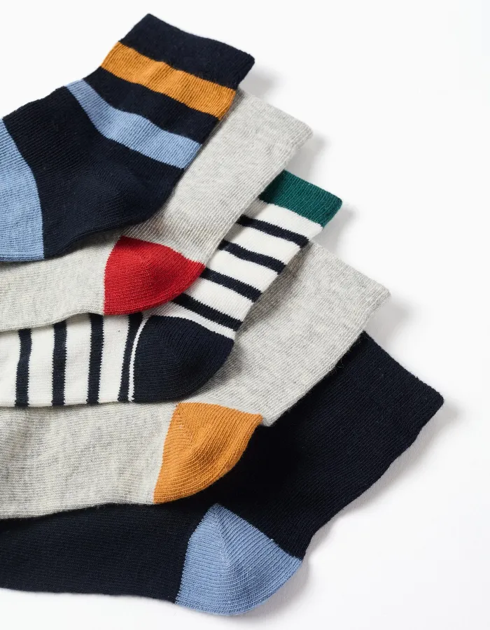 Pack of 5 socks with contrasting details for boys, multicolour