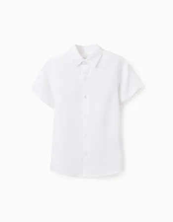 Shirt in Viscose, Cotton and Linen for Boys, White