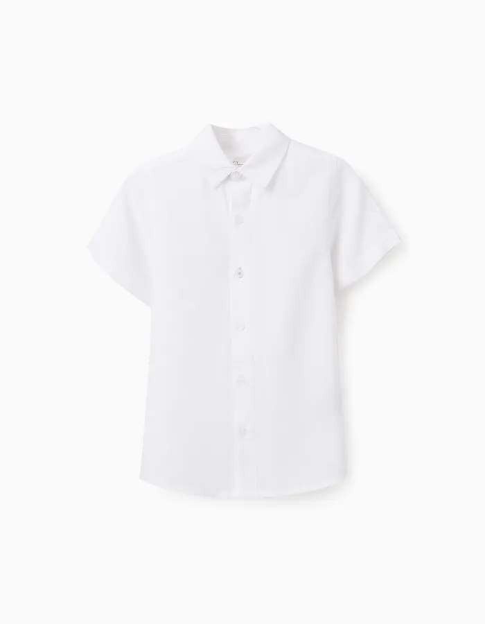Shirt in Viscose, Cotton and Linen for Boys, White