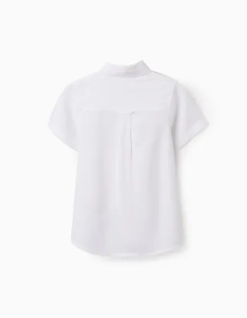 Shirt in Viscose, Cotton and Linen for Boys, White