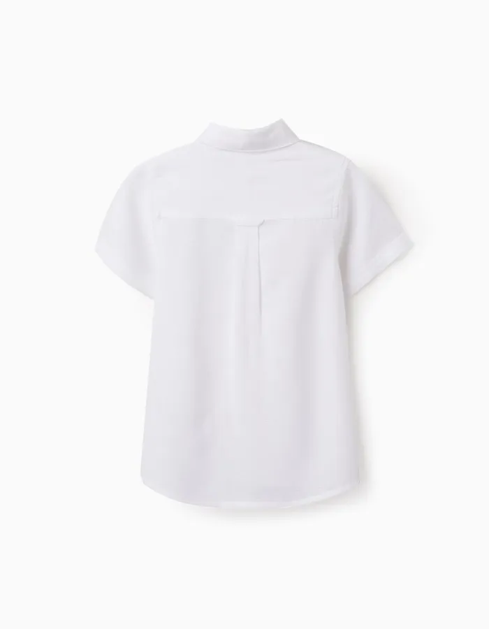 Shirt in Viscose, Cotton and Linen for Boys, White