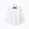 Cotton Shirt with Bow for Boys, White/Dark Blue