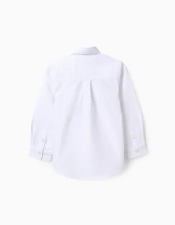 Cotton Shirt with Bow for Boys, White/Dark Blue