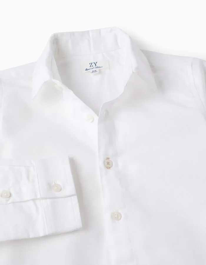 Cotton Shirt with Bow for Boys, White/Dark Blue