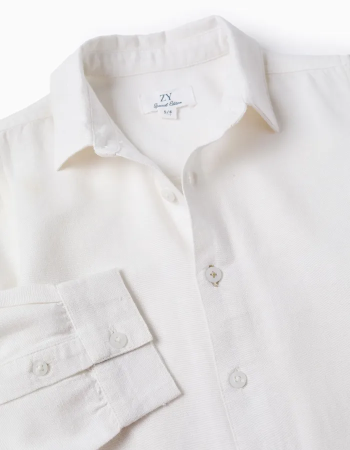 Viscose, Cotton and Linen Shirt for Boys, White