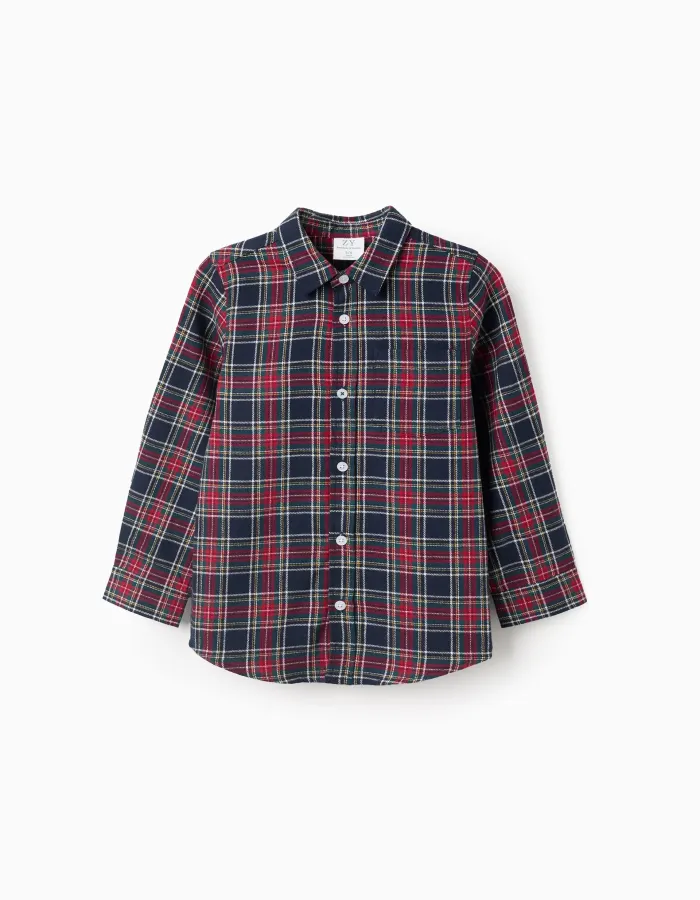 Flannel Check Shirt for Boys 'B&S', Red/Blue