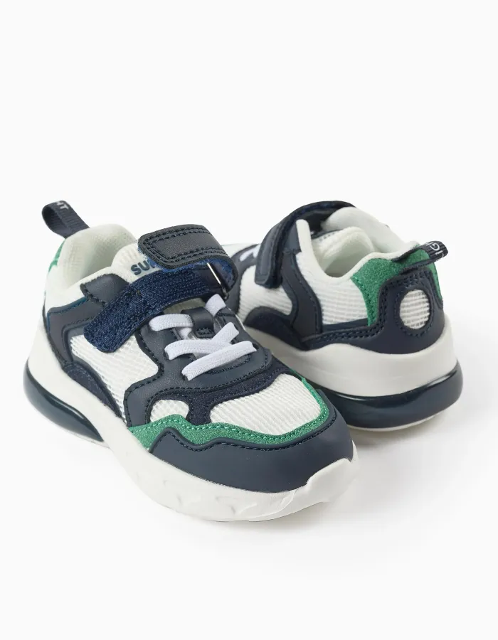 Light-up combined trainers Superlight Runner for baby boys, white/blue