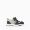 Combined trainers with touch-fastening strap for baby boys, beige/blue