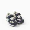 Combined trainers with touch-fastening strap for baby boys, beige/blue