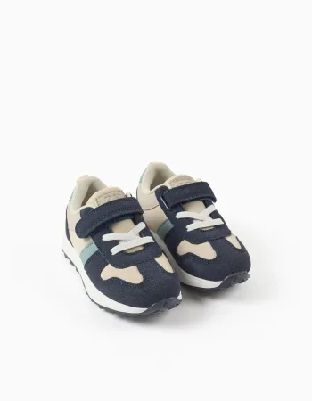 Combined trainers with touch-fastening strap for baby boys, beige/blue
