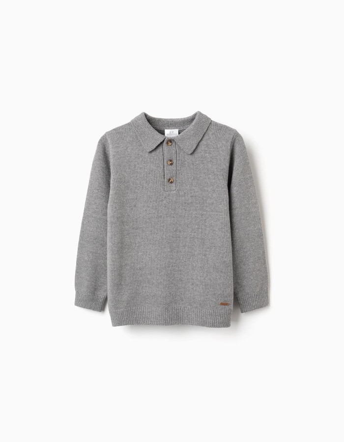 Knitted jumper with polo collar B&S for boys, grey
