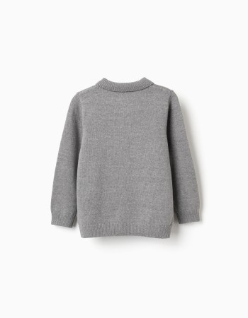 Knitted jumper with polo collar B&S for boys, grey