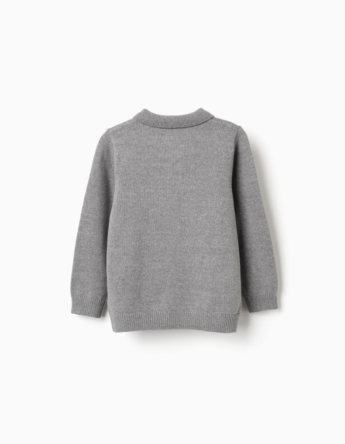 Knitted jumper with polo collar B&S for boys, grey
