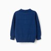Cotton knit jumper with embossed lines for boys, blue