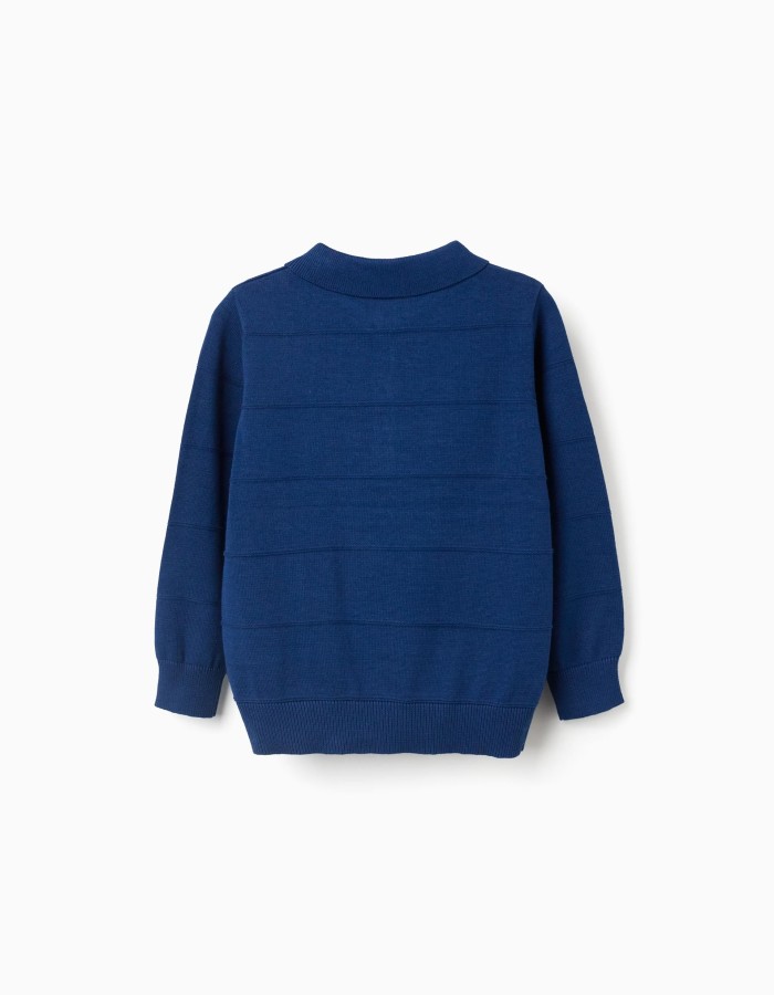 Cotton knit jumper with embossed lines for boys, blue