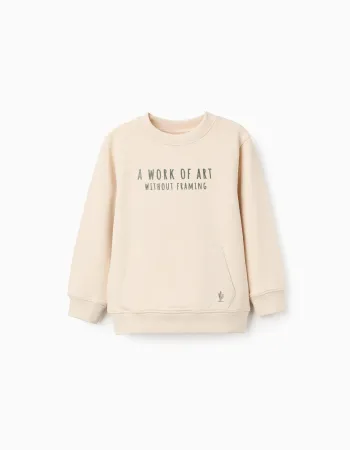Cotton sweatshirt with Work of Art print for boys, light beige