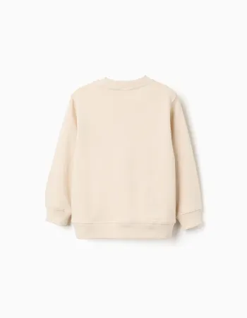 Cotton sweatshirt with Work of Art print for boys, light beige