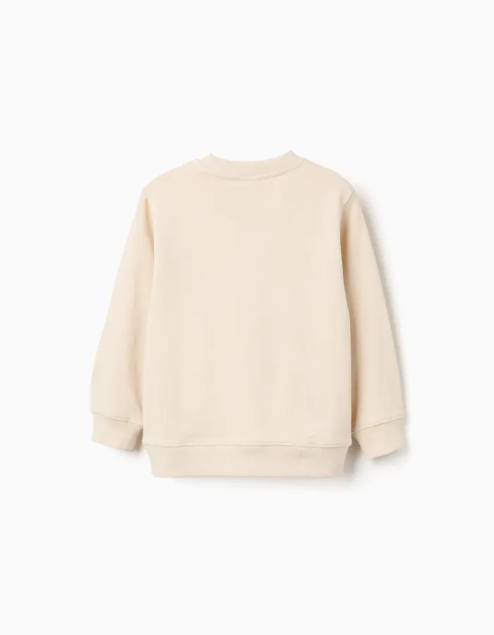 Cotton sweatshirt with Work of Art print for boys, light beige