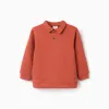 Cotton sweatshirt with polo collar and print for boys, orange