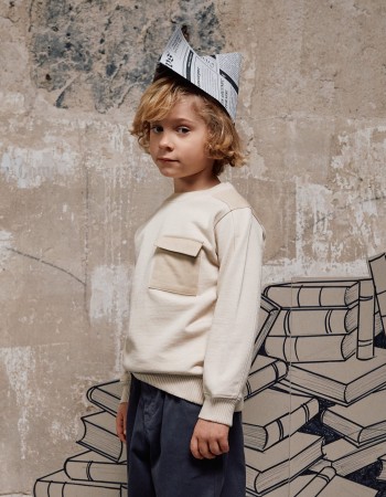 Cotton sweatshirt with chest pocket B&S for boys, light beige