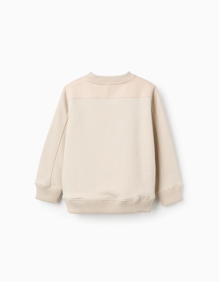 Cotton sweatshirt with chest pocket B&S for boys, light beige