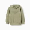 Cotton hooded sweatshirt with Lanzarote print for boys, khaki green