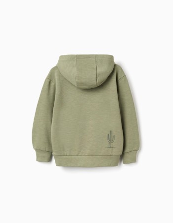 Cotton hooded sweatshirt with Lanzarote print for boys, khaki green