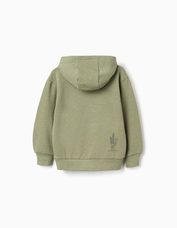 Cotton hooded sweatshirt with Lanzarote print for boys, khaki green