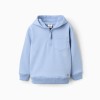 Half-zip cotton sweatshirt with hood for boys, light blue