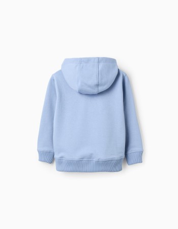 Half-zip cotton sweatshirt with hood for boys, light blue
