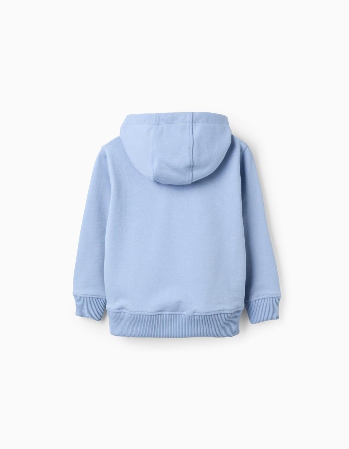 Half-zip cotton sweatshirt with hood for boys, light blue