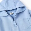 Half-zip cotton sweatshirt with hood for boys, light blue