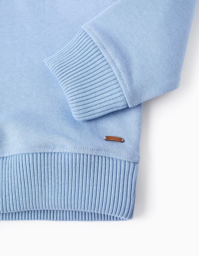 Half-zip cotton sweatshirt with hood for boys, light blue