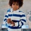 Striped cotton sweatshirt with polo collar for boys, white/blue