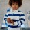 Striped cotton sweatshirt with polo collar for boys, white/blue