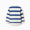 Striped cotton sweatshirt with polo collar for boys, white/blue