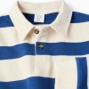 Striped cotton sweatshirt with polo collar for boys, white/blue