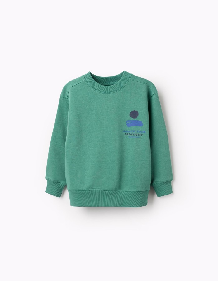 Cotton sweatshirt with Unlock Your Creativity print for boys, green