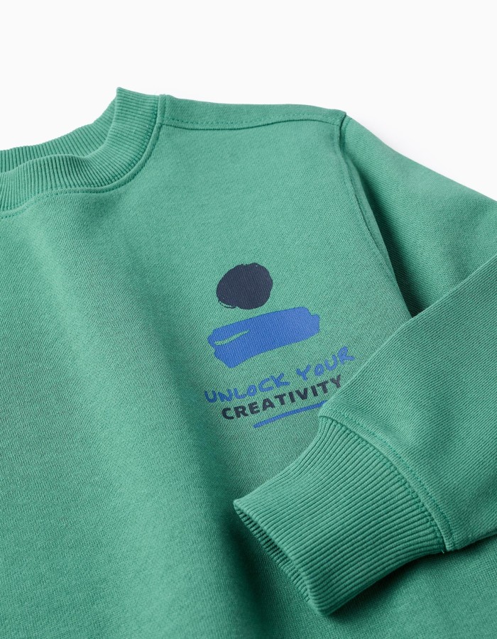 Cotton sweatshirt with Unlock Your Creativity print for boys, green