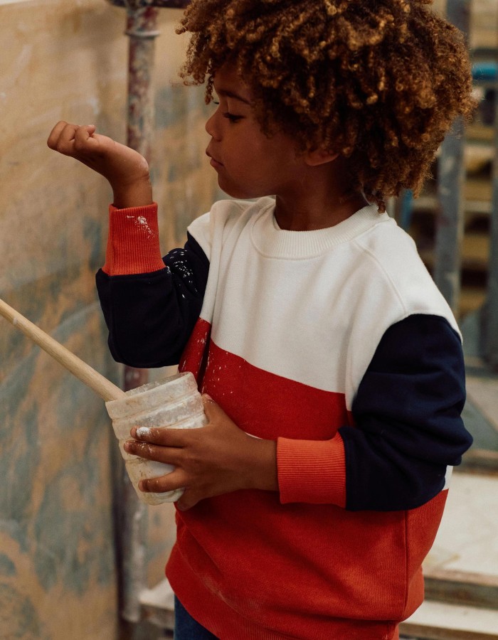 Cotton sweatshirt with colour block for boys, white/red/blue