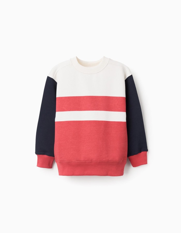 Cotton sweatshirt with colour block for boys, white/red/blue