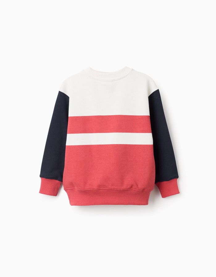 Cotton sweatshirt with colour block for boys, white/red/blue