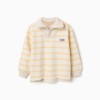 Half-zip cotton sweatshirt with stripes for boys, white/yellow