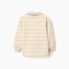 Half-zip cotton sweatshirt with stripes for boys, white/yellow