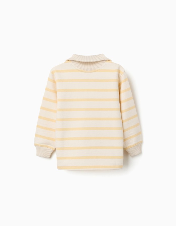Half-zip cotton sweatshirt with stripes for boys, white/yellow