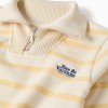 Half-zip cotton sweatshirt with stripes for boys, white/yellow