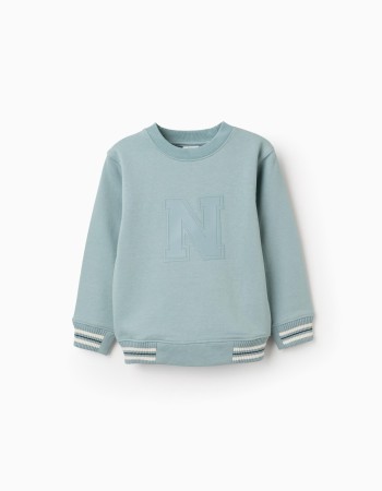 Cotton sweatshirt with embossed N for boys, light green