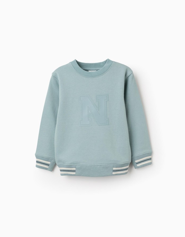 Cotton sweatshirt with embossed N for boys, light green