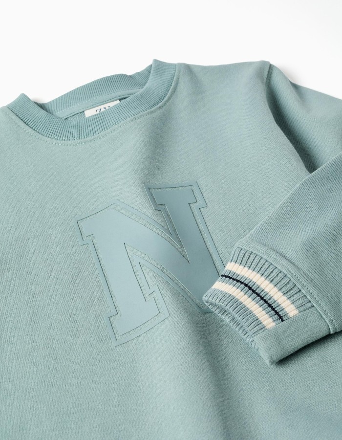 Cotton sweatshirt with embossed N for boys, light green